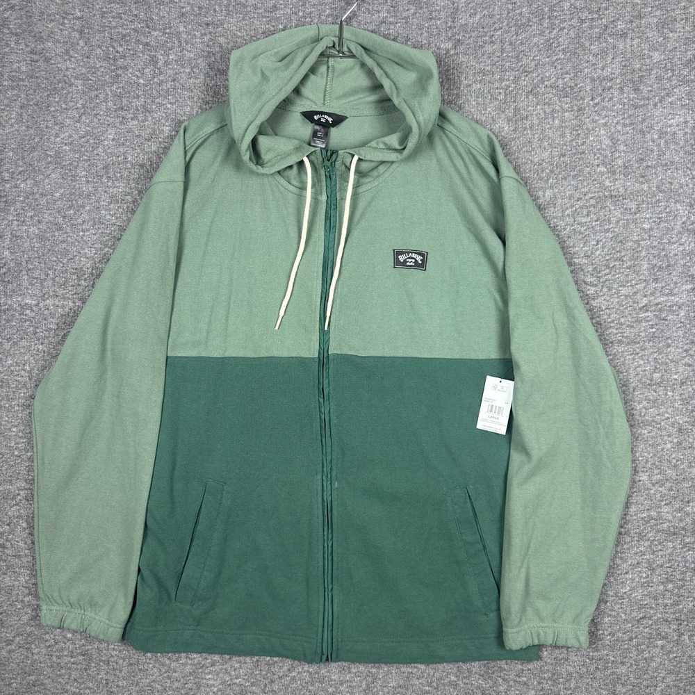NEW Billabong Jacket Men Large Green Abner Full Zip Drawstring Hoodie Colorblock